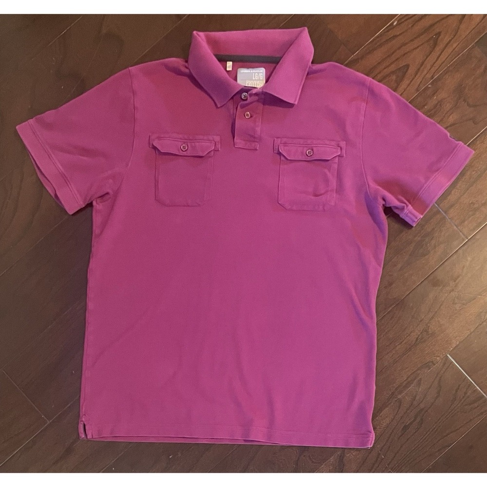 Under Armour Polo Shirt Mens Lg Purple Charged Cotton Dual Pocket Short Sleeve